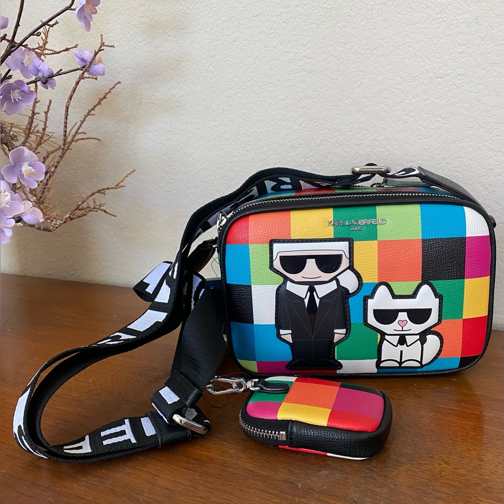 NWT Karl Lagerfeld Maybelle Multi-Color Crossbody Bag Coin Purse Guitar Strap